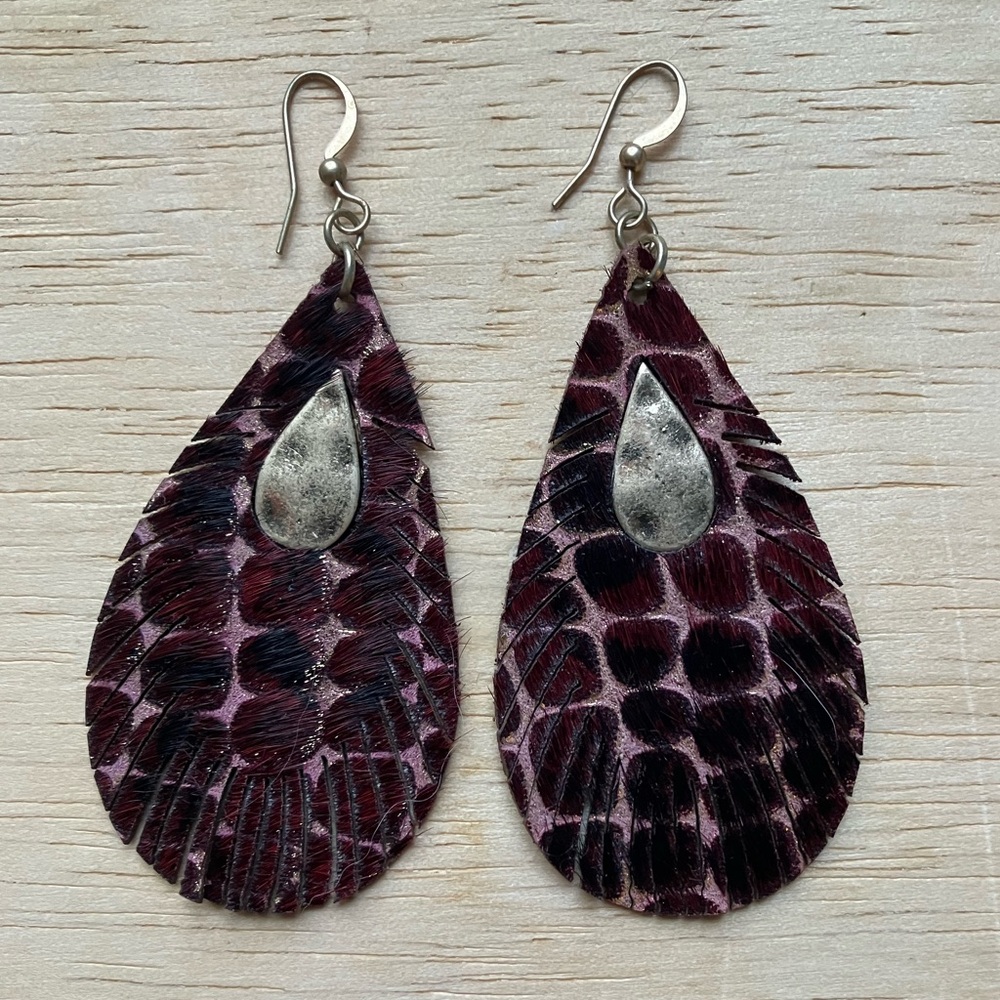 Lightweight Faux Leather and Metal Teardrop Earrings